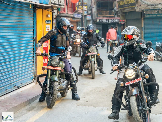 7 Day Royal Enfield Guided Motorcycle Tour in Nepal with Jeep Safari and Cultural Trips